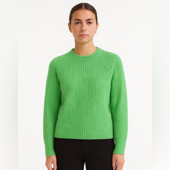 H&M Women’s Wool Blend Lime Green Ribbed Pullover Sweater Size XS Casual Comfort - Picture 1 of 8